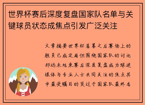 世界杯赛后深度复盘国家队名单与关键球员状态成焦点引发广泛关注